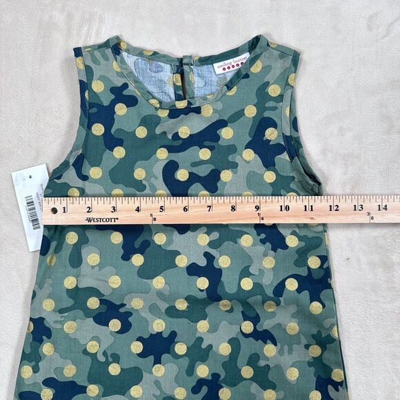 Smiling Button Tunic Dress Girls Size 5 Green Camo Gold Polka Dot New - Picture 8 of 8